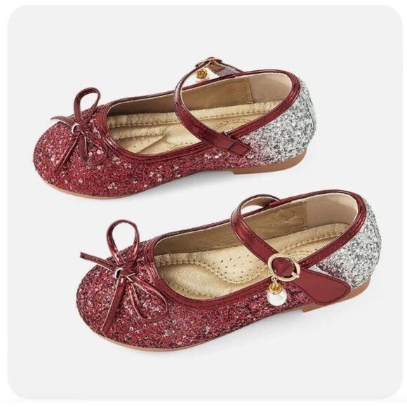 Girls Kids Flat Dress Shoes Size 13 Princess Shoes Wedding Party Butterfly - Picture 7 of 9